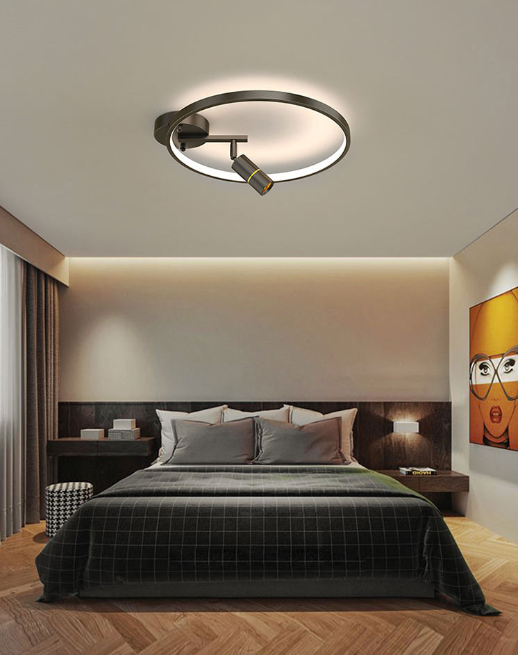 Circular Aluminium LED Semi Flush Ceiling Fixture in Modern Simplicity Metal Indoor Ceiling Light with Adjustable Lamp