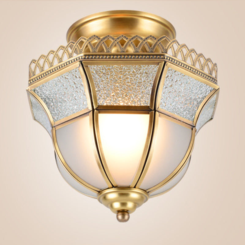 Glass Close to Ceiling Light Traditional Brass Faceted Aisle Semi Mount Lighting