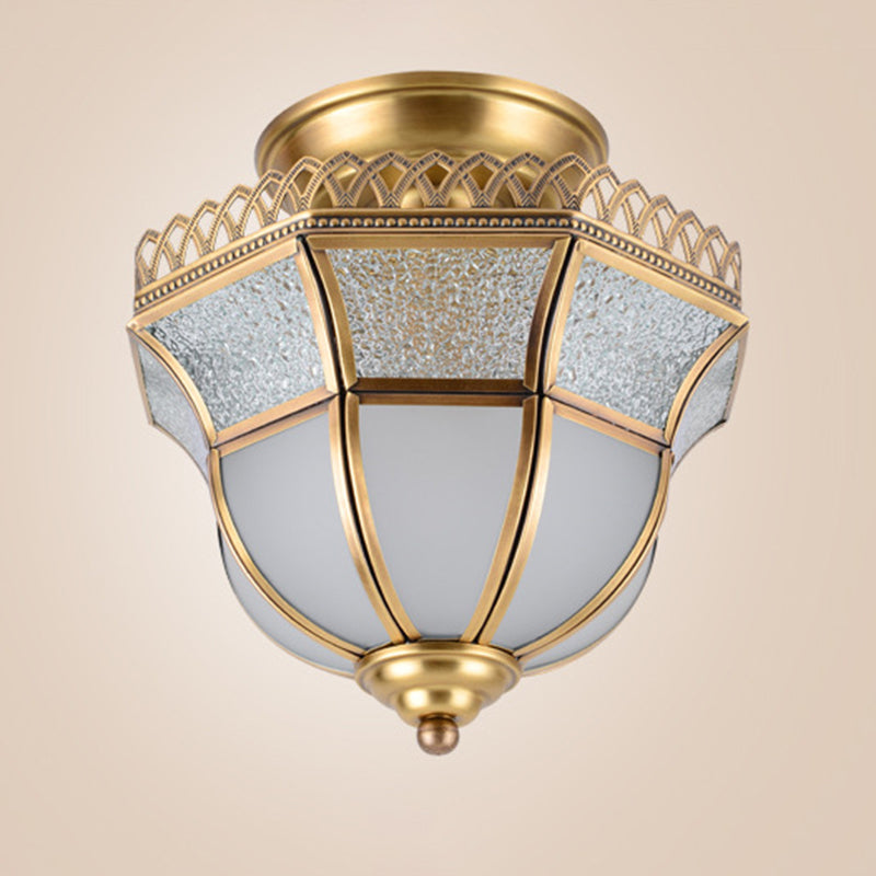 Glass Close to Ceiling Light Traditional Brass Faceted Aisle Semi Mount Lighting