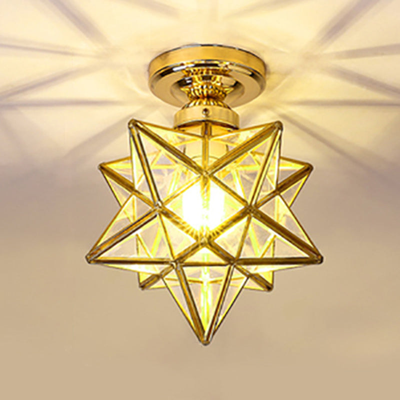 Star Glass Semi Flush Mount Lighting Traditional Style Aisle Close to Ceiling Light