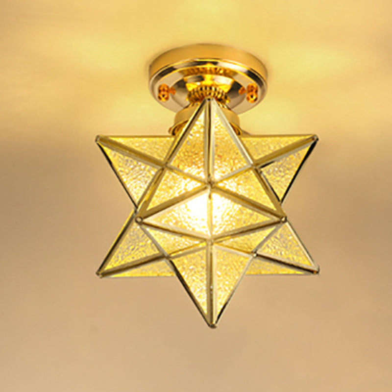 Star Glass Semi Flush Mount Lighting Traditional Style Aisle Close to Ceiling Light