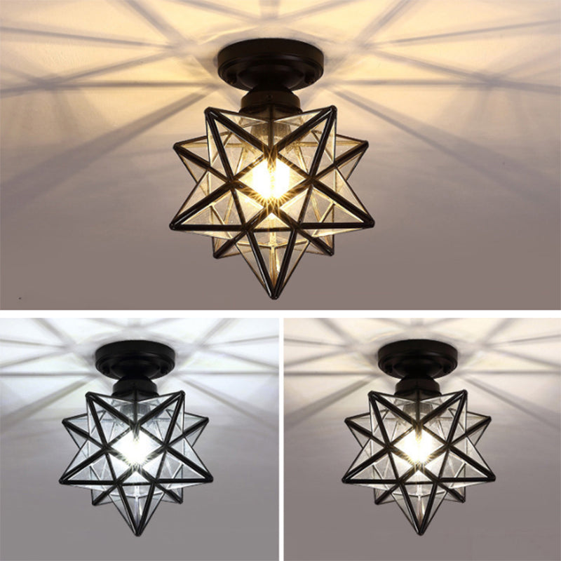 Star Glass Semi Flush Mount Lighting Traditional Style Aisle dicht bij plafondlicht