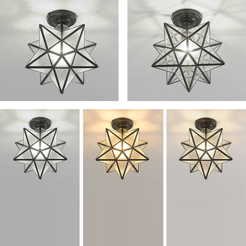 Star Glass Semi Flush Mount Lighting Traditional Style Aisle Close to Ceiling Light