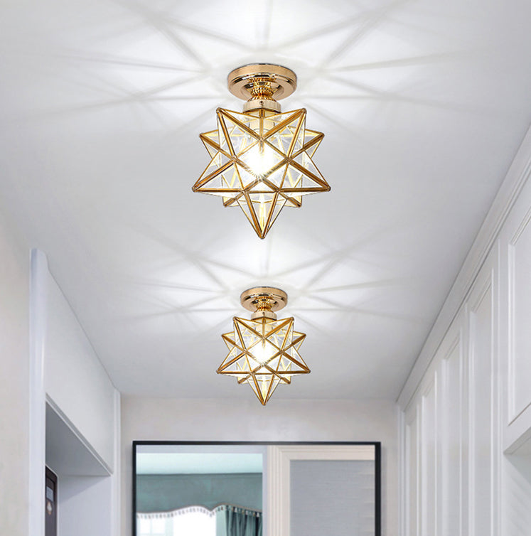 Star Glass Semi Flush Mount Lighting Traditional Style Aisle Close to Ceiling Light