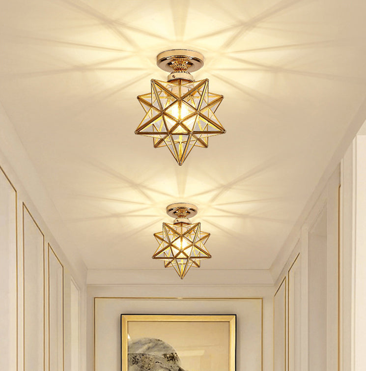 Star Glass Semi Flush Mount Lighting Traditional Style Aisle Close to Ceiling Light