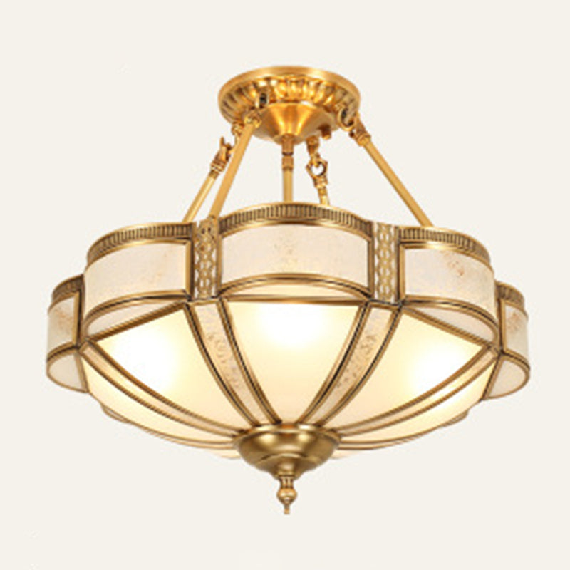 Brass Shaded Ceiling Mount Light Fixture Traditional Glass Living Room Close to Ceiling Light