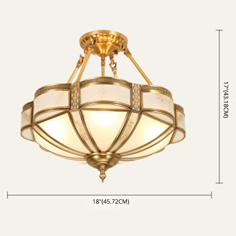 Brass Shaded Ceiling Mount Light Fixture Traditional Glass Living Room Close to Ceiling Light