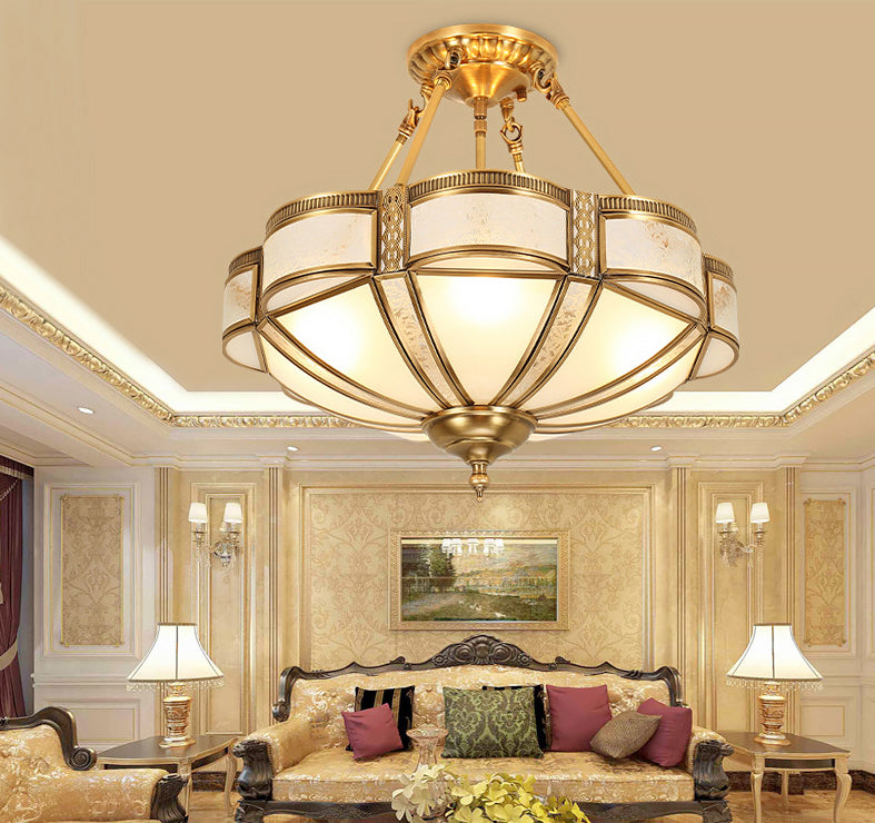 Brass Shaded Ceiling Mount Light Fixture Traditional Glass Living Room Close to Ceiling Light