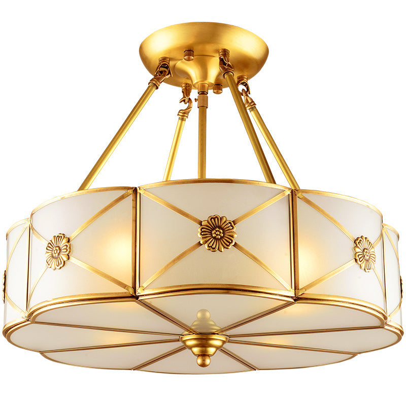 Glass Brass Ceiling Light Fixture Shaded Traditional-Style Ceiling Mount Light Fixture