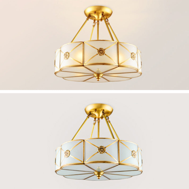 Glass Brass Ceiling Light Fixture Shaded Traditional-Style Ceiling Mount Light Fixture