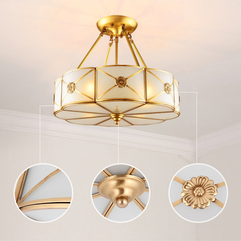 Glass Brass Ceiling Light Fixture Shaded Traditional-Style Ceiling Mount Light Fixture