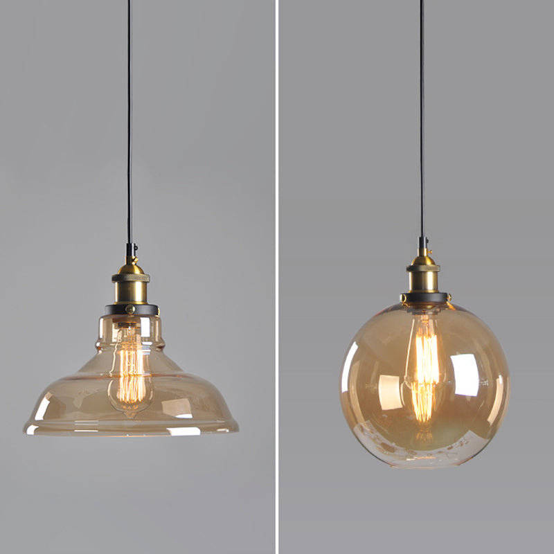 Retro Industrial 1 Light Pendant Amber Handblown Glass Dome Pendant Lighting  for Living Room