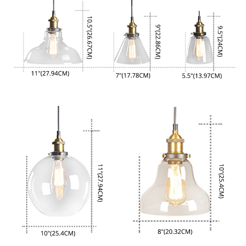 Retro Industrial 1 Light Pendant Amber Handblown Glass Dome Pendant Lighting  for Living Room