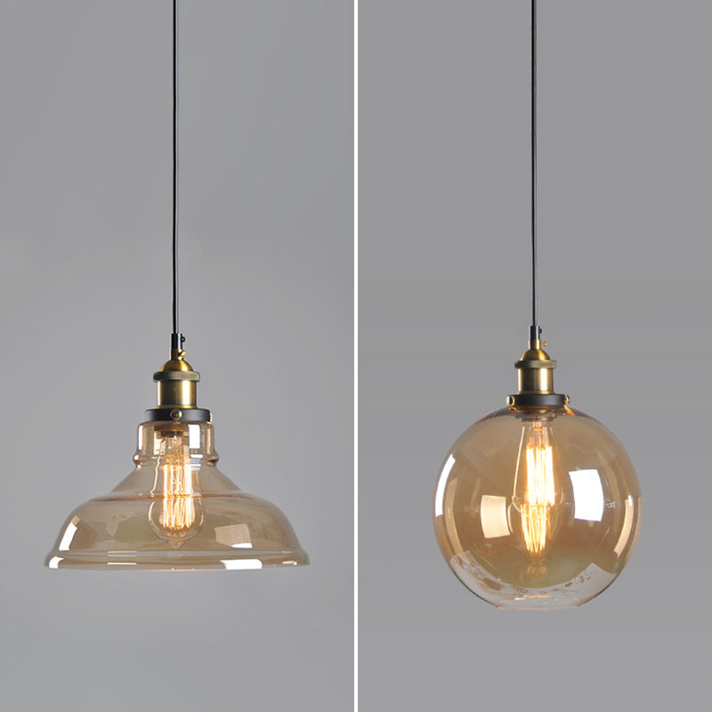 Retro Industrial 1 Light Pendant Amber Handblown Glass Dome Pendant Lighting  for Living Room