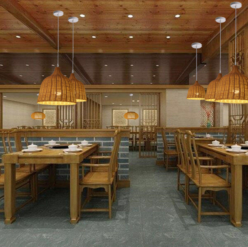 Baschetto cinese Apparecchi di illuminazione a sospensione Rattan Appedisci la luce con cavo sospeso per il ristorante