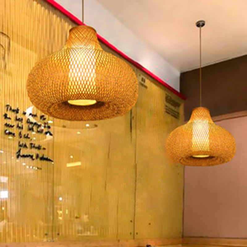 Fissaggi di illuminazione a sospensione a forma di pera cinese Rattan Appedisci la luce con cavo sospeso per il ristorante