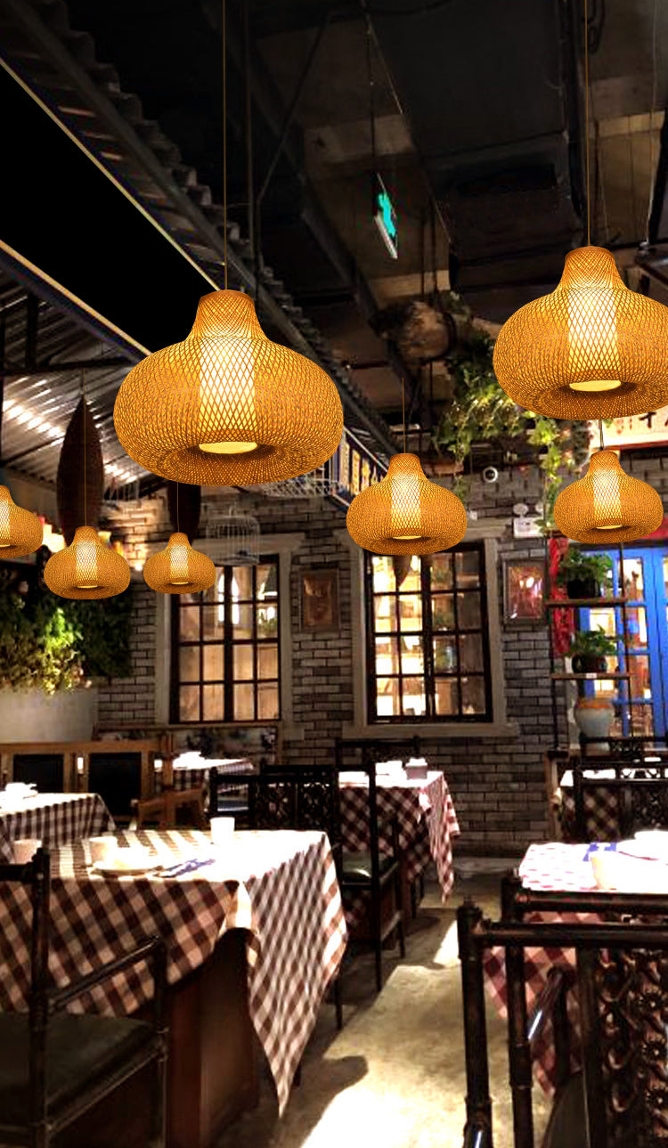 Fissaggi di illuminazione a sospensione a forma di pera cinese Rattan Appedisci la luce con cavo sospeso per il ristorante