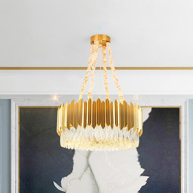 19.5"/23.5" Wide Gold Round Chandelier Lamp Postmodern 6/10 Heads Crystal Block Hanging Ceiling Light