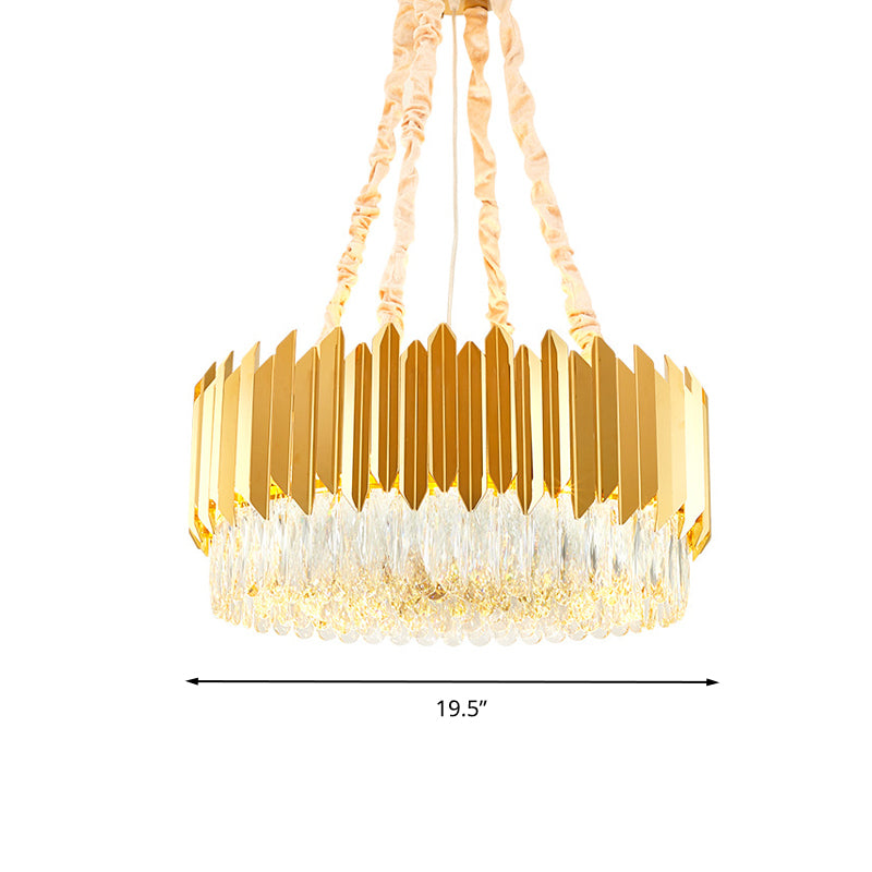 19.5"/23.5" Wide Gold Round Chandelier Lamp Postmodern 6/10 Heads Crystal Block Hanging Ceiling Light