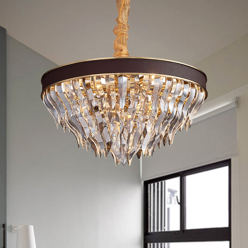 Cone Contoured Crystal Pendant Chandelier Contemporary 11 Heads Brown Suspension Light