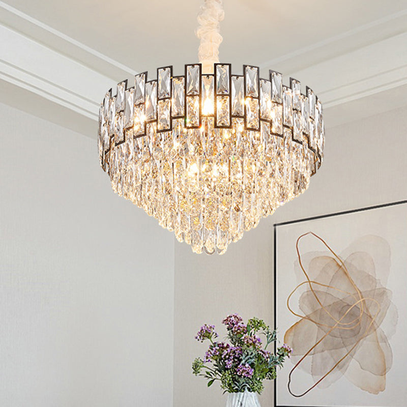 16"/19.5" Wide Nickel Tapered Ceiling Chandelier Modern 6/10 Heads Crystal Block Hanging Ceiling Light