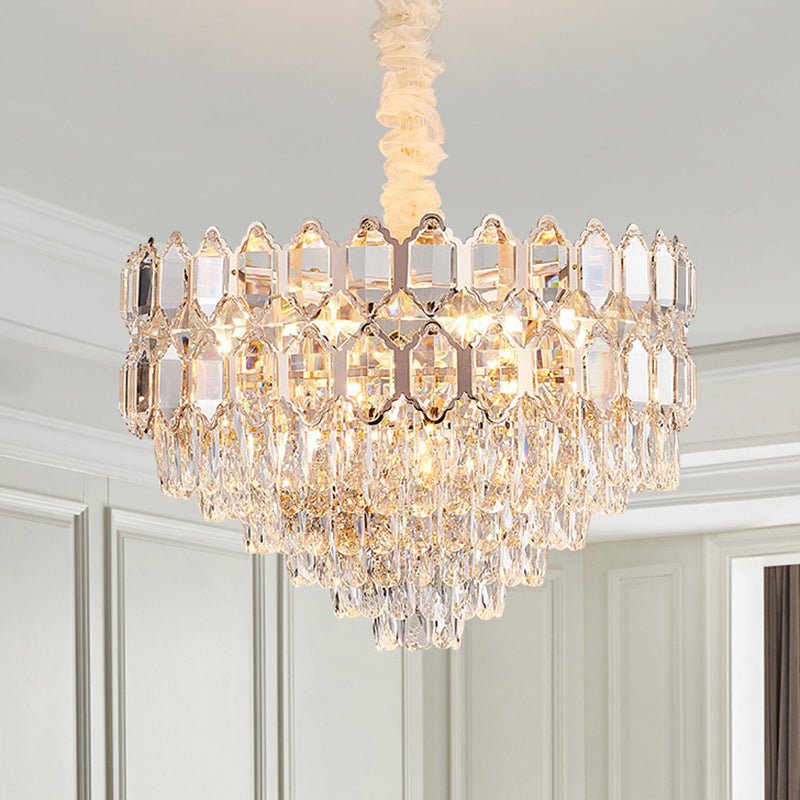 Conical Pendant Lighting Modernism K9 Crystal 6/8 Lights Champagne Chandelier Light Fixture, 16"/19.5" Wide