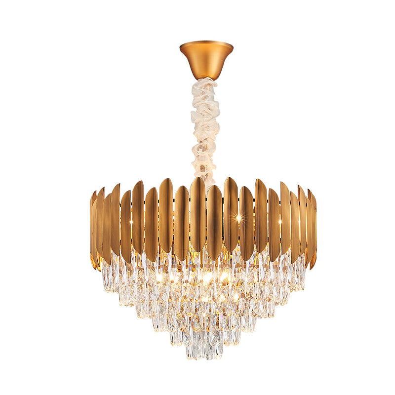 Faceted Crystal Cone Chandelier Pendant Light Postmodern 6/10 Heads 16"/19.5" Wide Brass Hanging Light Fixture