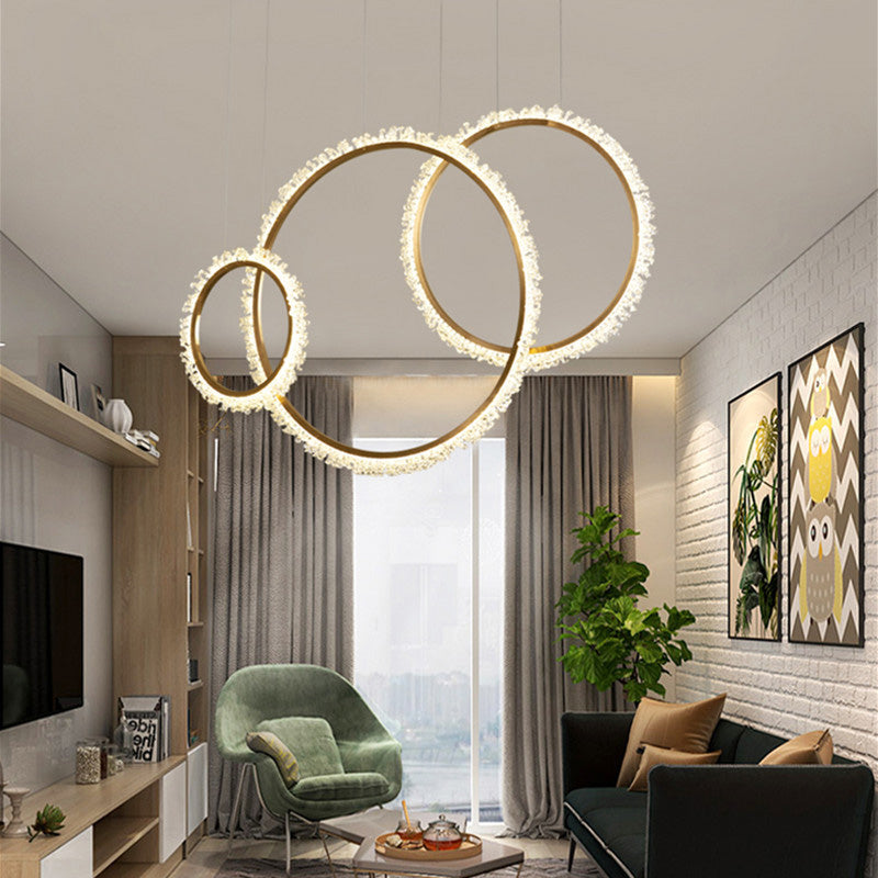 Loop Crystal Beaded Pendant Chandelier Modernism Gold 16"/23.5"/31.5" Wide LED Hanging Lamp Kit, Warm/White/Natural Light