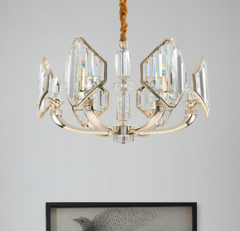 Sputnik Chandelier Light Simple Three Sided Crystal 6 Heads Gold Pendant Ceiling Light