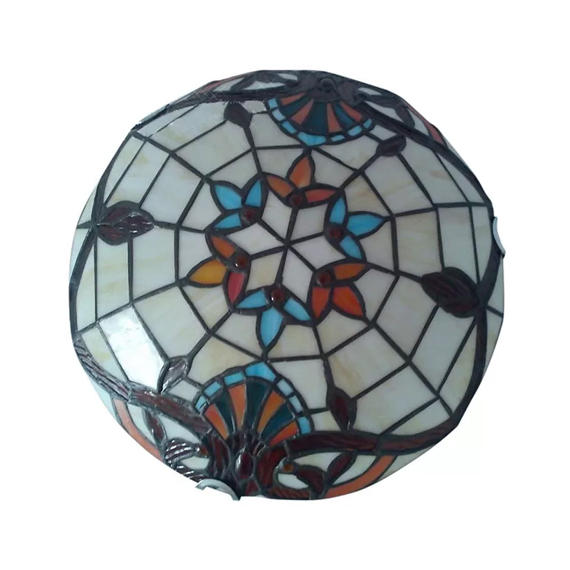 Stained Glass Ceiling Light, Bowl Shade Flush Mount Light with Jewel Decoration Baroque Style