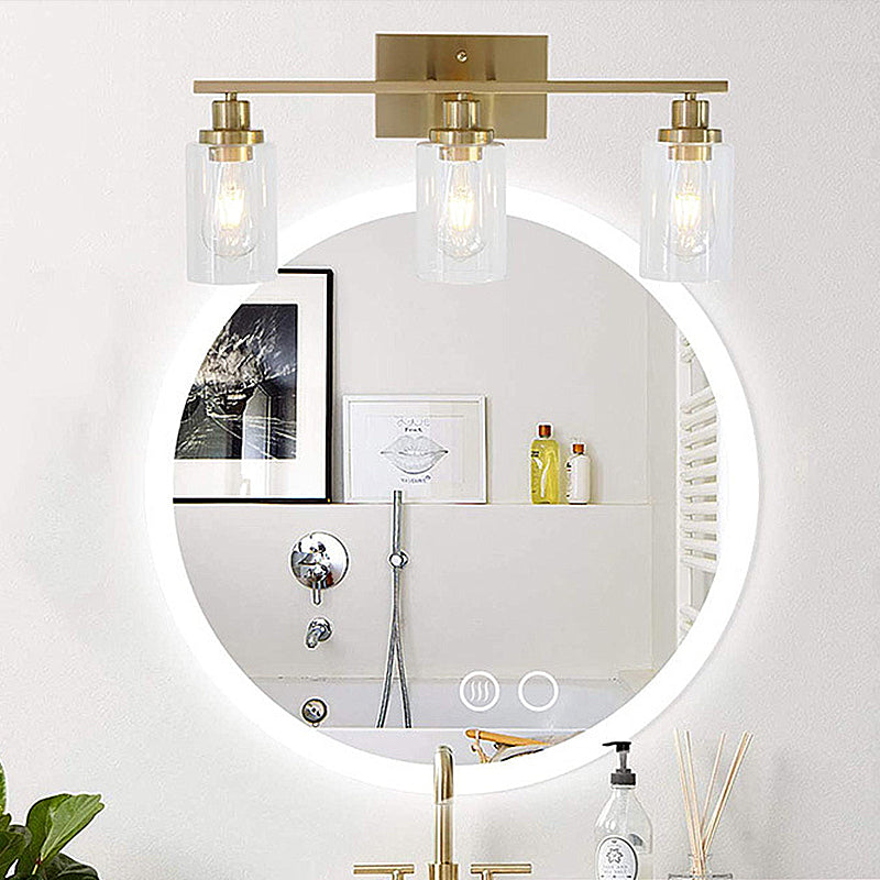 3 Lights Modernism Brass Bathroom Vanity Lighting with Cylinder Clear Glass Shade