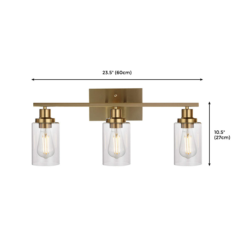 3 Lights Modernism Brass Bathroom Vanity Lighting with Cylinder Clear Glass Shade