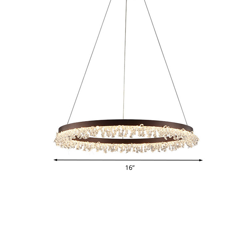 Ring Pendant Light Kit Simple Style Crystal Beaded Brown LED Chandelier Lamp, 16"/23.5" Wide