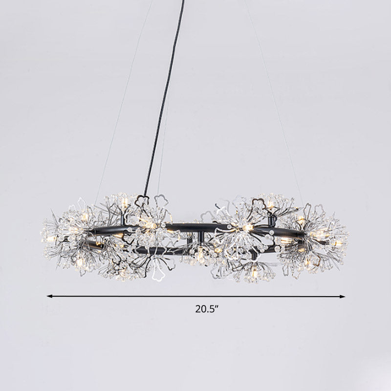 Circle Crystal Beaded Hanging Chandelier Minimalist Black 20.5"/26"/34" Wide LED Ceiling Lamp