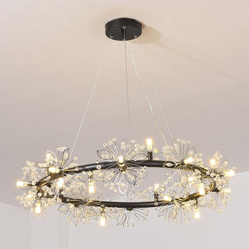 Circle Crystal Beaded Hanging Chandelier Minimalist Black 20.5"/26"/34" Wide LED Ceiling Lamp