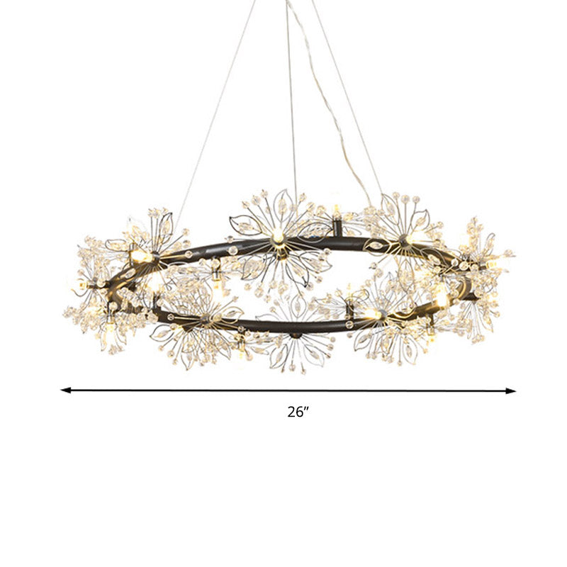 Circle Crystal Beaded Hanging Chandelier Minimalist Black 20.5"/26"/34" Wide LED Ceiling Lamp