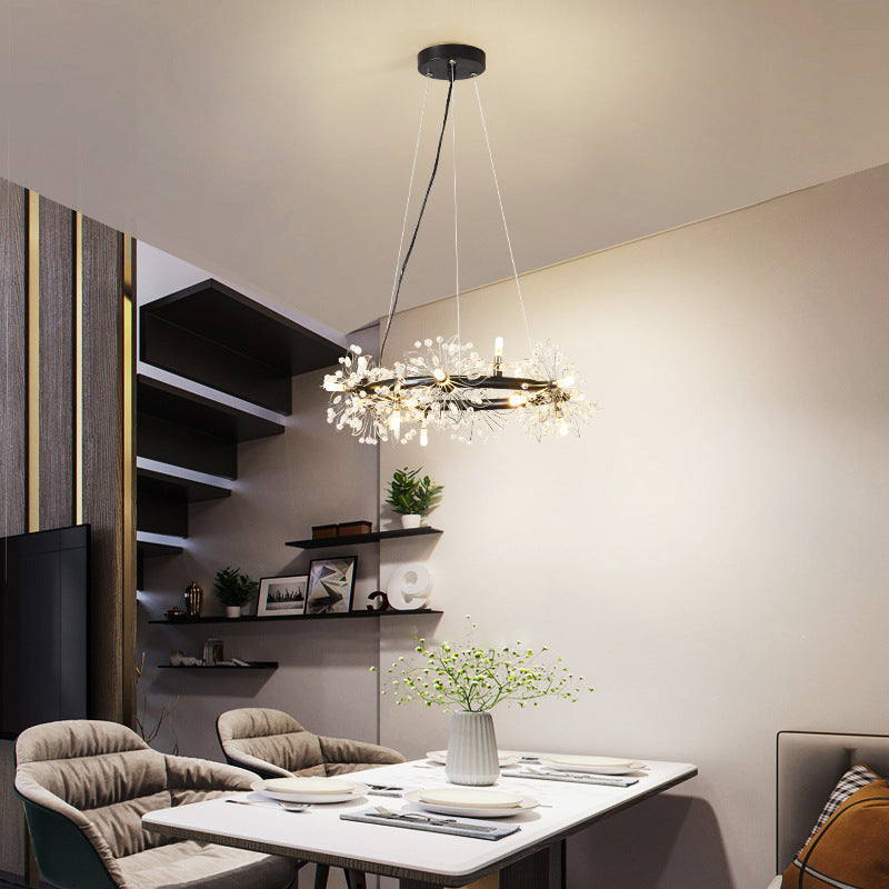 Circle Crystal Crystal in sospeso il lampadario appeso Minimalista nero 20,5 "/26"/34 "Lampada a soffitto a LED larga