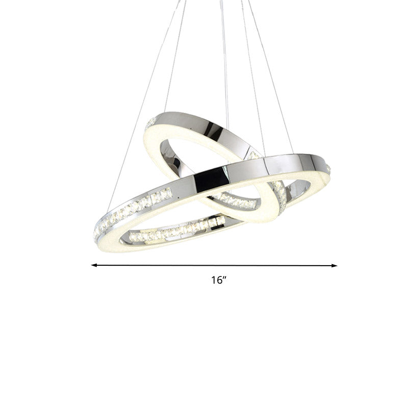 Chrome Ring Pendant Ceiling Light Simple Faceted Crystal LED Chandelier Light Fixture in Warm/White/Natural Light, 16"/19.5"/23.5" Wide