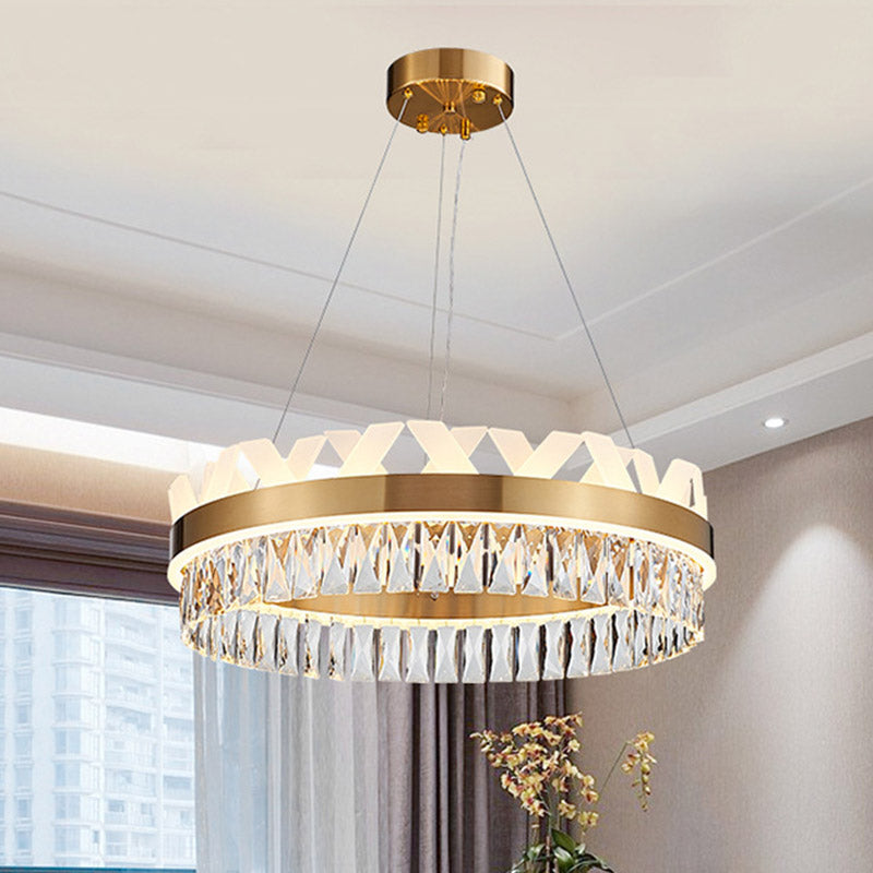 Circle Living Room Chandelier Lighting Fixture LED Simple Drop Pendant in Gold/Black