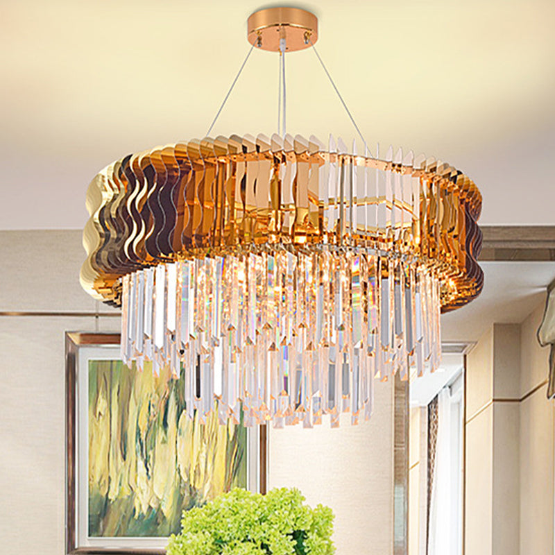 Tiered Chandelier Lamp Modern Crystal 8 Heads Amber Hanging Pendant Light for Living Room