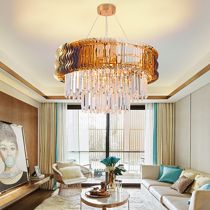 Tiered Chandelier Lamp Modern Crystal 8 Heads Amber Hanging Pendant Light for Living Room