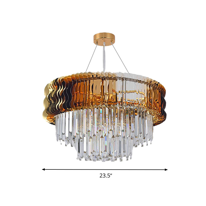 Tiered Chandelier Lamp Modern Crystal 8 Heads Amber Hanging Pendant Light for Living Room