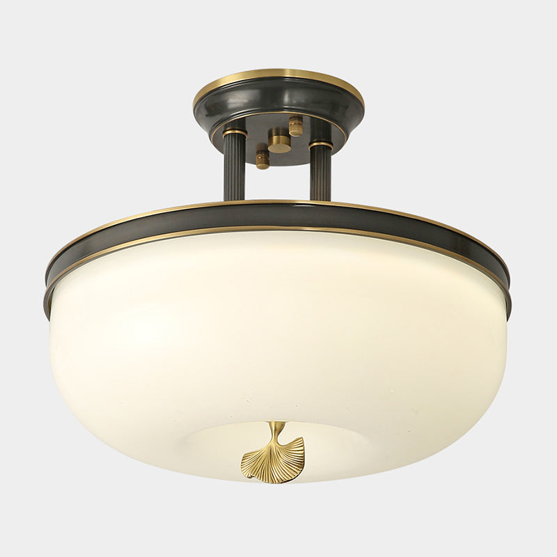 Classic Bowl Shaped Semi Flush Lamp Glass LED Ceiling Mounted Light for Living Room