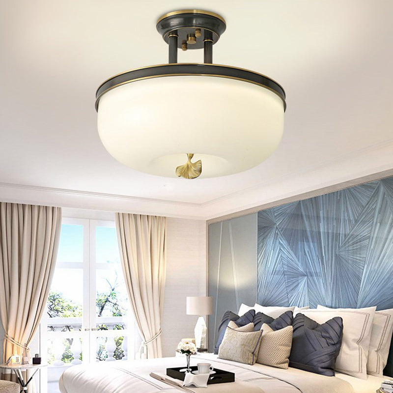 Classic Bowl Shaped Semi Flush Lamp Glass LED Ceiling Mounted Light for Living Room