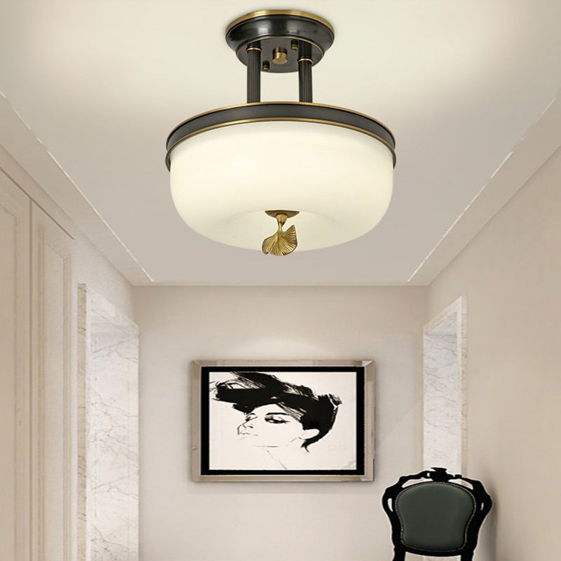 Classic Bowl Shaped Semi Flush Lamp Glass LED Ceiling Mounted Light for Living Room