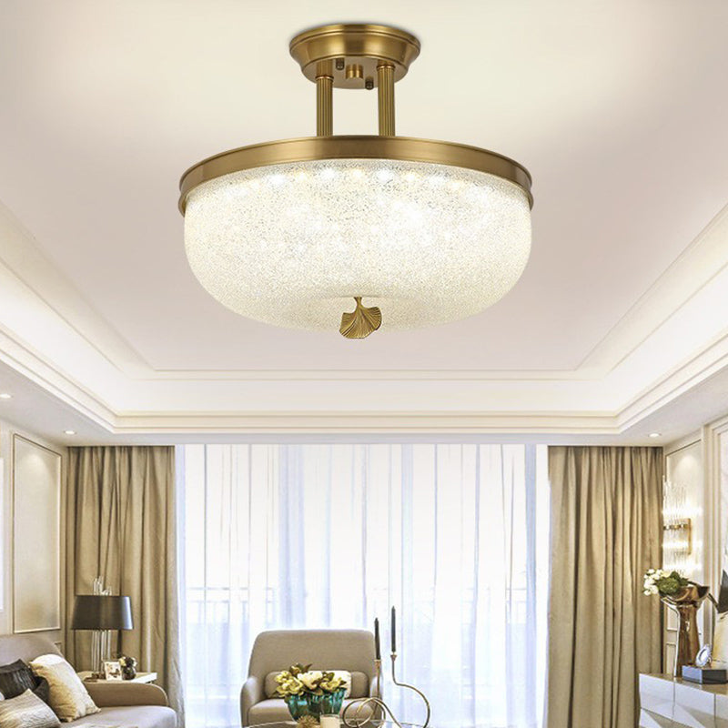 Classic Bowl Shaped Semi Flush Lamp Glass LED Ceiling Mounted Light for Living Room