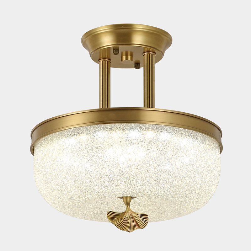 Classic Bowl Shaped Semi Flush Lamp Glass LED Ceiling Mounted Light for Living Room