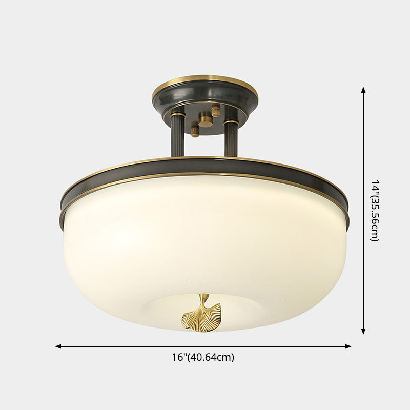 Classic Bowl Shaped Semi Flush Lamp Glass LED Ceiling Mounted Light for Living Room