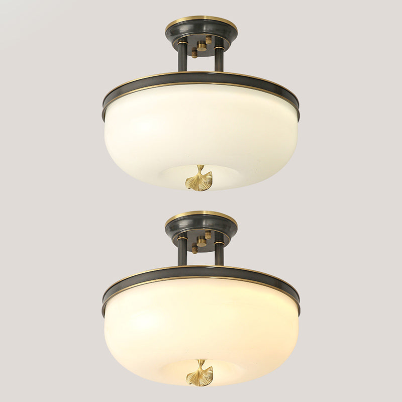 Classic Bowl Shaped Semi Flush Lamp Glass LED Ceiling Mounted Light for Living Room