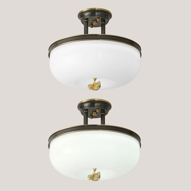 Classic Bowl Shaped Semi Flush Lamp Glass LED Ceiling Mounted Light for Living Room